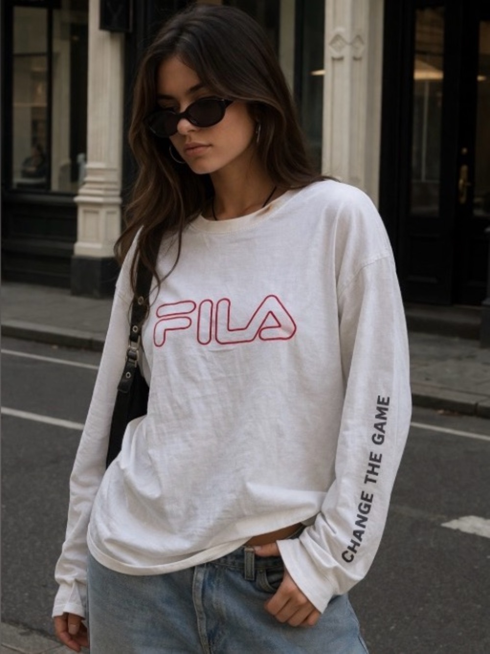 FILA Oversized Long Sleeve Tee | Streetwear Graphic Logo Top